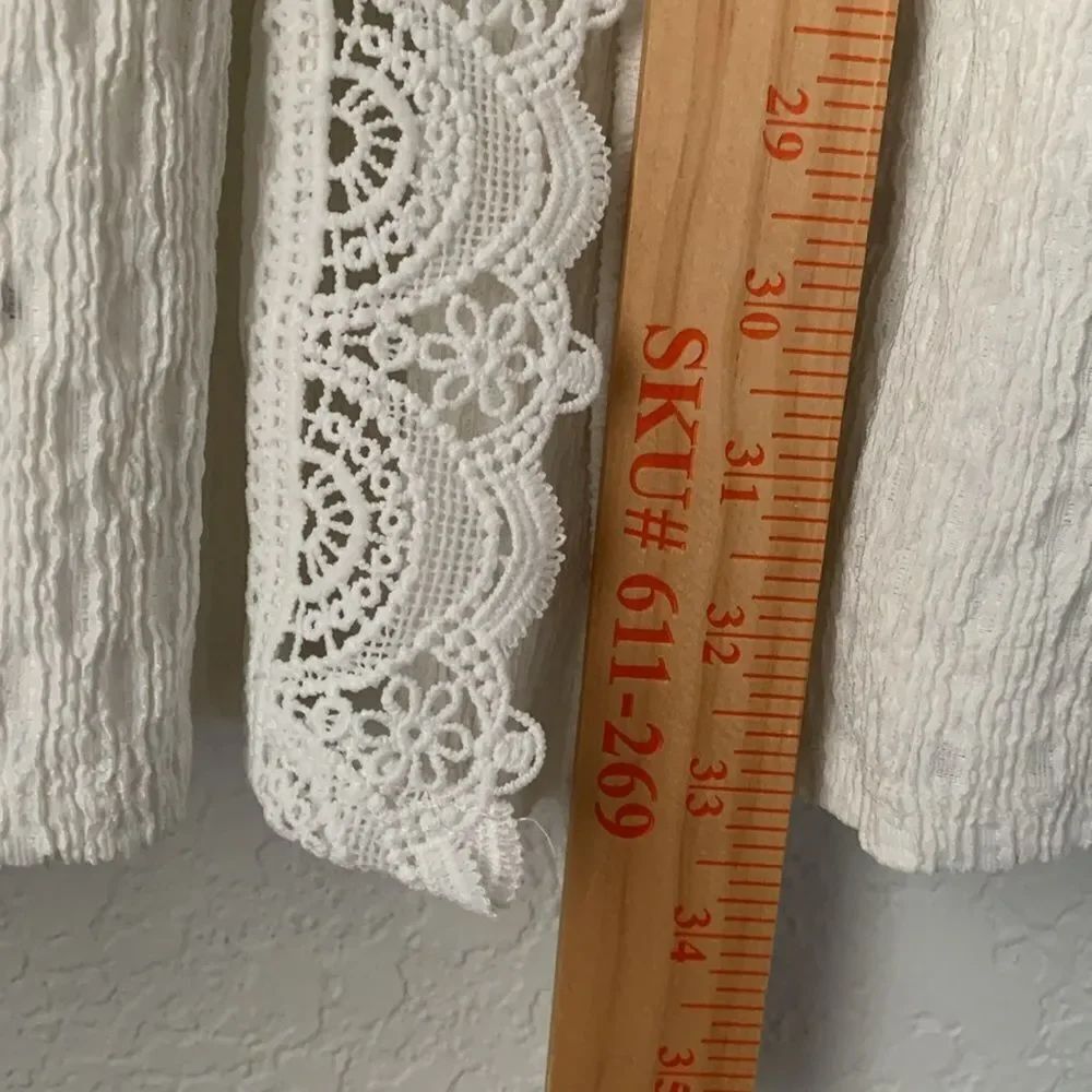 ASOS Design Textured White Crochet Trim Wrap Long Sleeve Mini Dress Size 6 - Picture 8 of 12